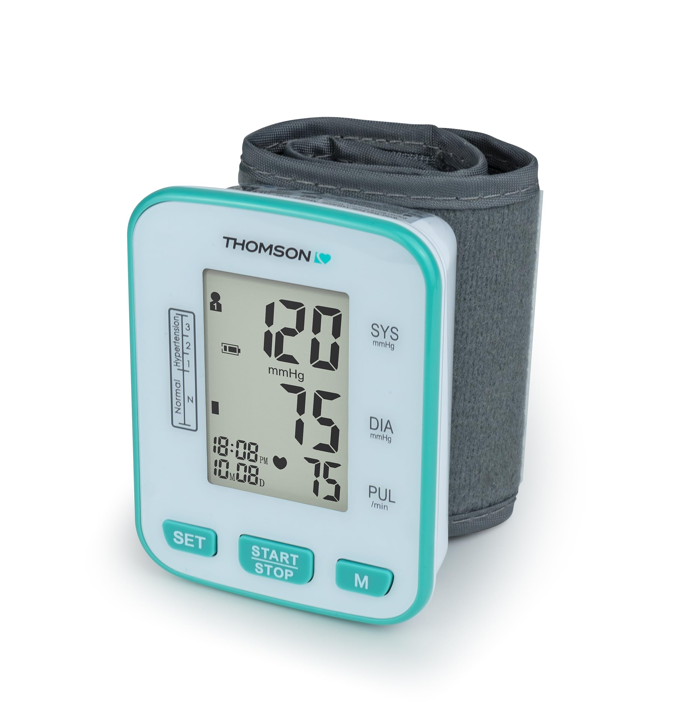 THOMSON Tensiomètre Poignet Cardio W5 – Mesure Automatique Électronique Précise – Détection d'Arythmie – 2x60 Mémoires – Compact – Certifié CE MDR (UE 2017/745)