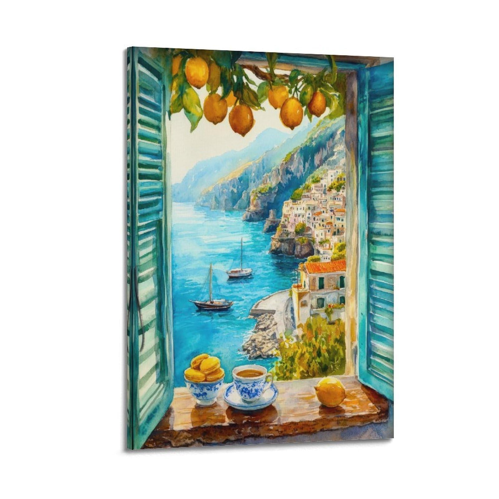 xiaoxiaoshen Amalfi Coast Italy Mediterranean Coastal Scenic Landscape Canvas Poster Wall Art Prints Room Aesthetic Murals Bedroom And Living Decorations 20x30inch(50x75cm)
