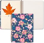 Cute Spiral Notebook A5, Aesthetic Floral Design Spiral Journal for Women Girls with Pocket & Lined Pages, 8MM 160 Pages/80 Sheets Wirebound Note Book for Work Office School, 3 Colors