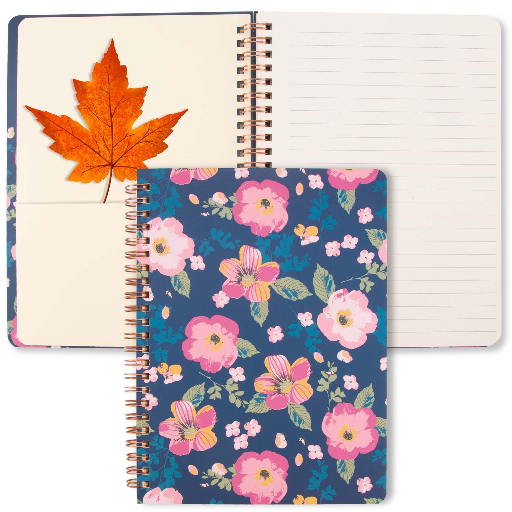 ZenBeya Cute Spiral Notebook A5, Aesthetic Floral Design Spiral Journal for Women Girls with Pocket & Lined Pages