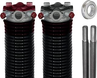 Alcan Garage Door Torsion Springs (234 x 2 x 25),1'' Steel Bearing + Winding Bars,Left and Right Hand Wound Replacement (Pair) Black/Red/Silver