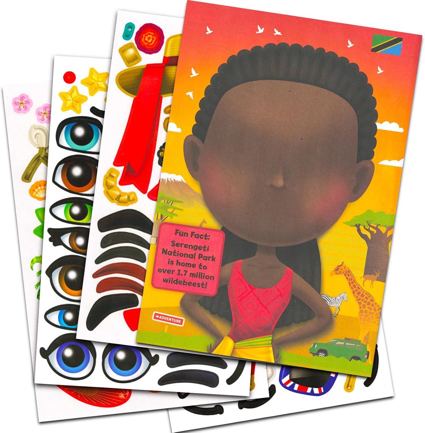 Create a Face Sticker Play Set for Kids - Bundle with Around The World Sticker Travel Activity Book for Kids Plus Door Hanger | Make Your Own Sticker Face for Kids, Toddlers