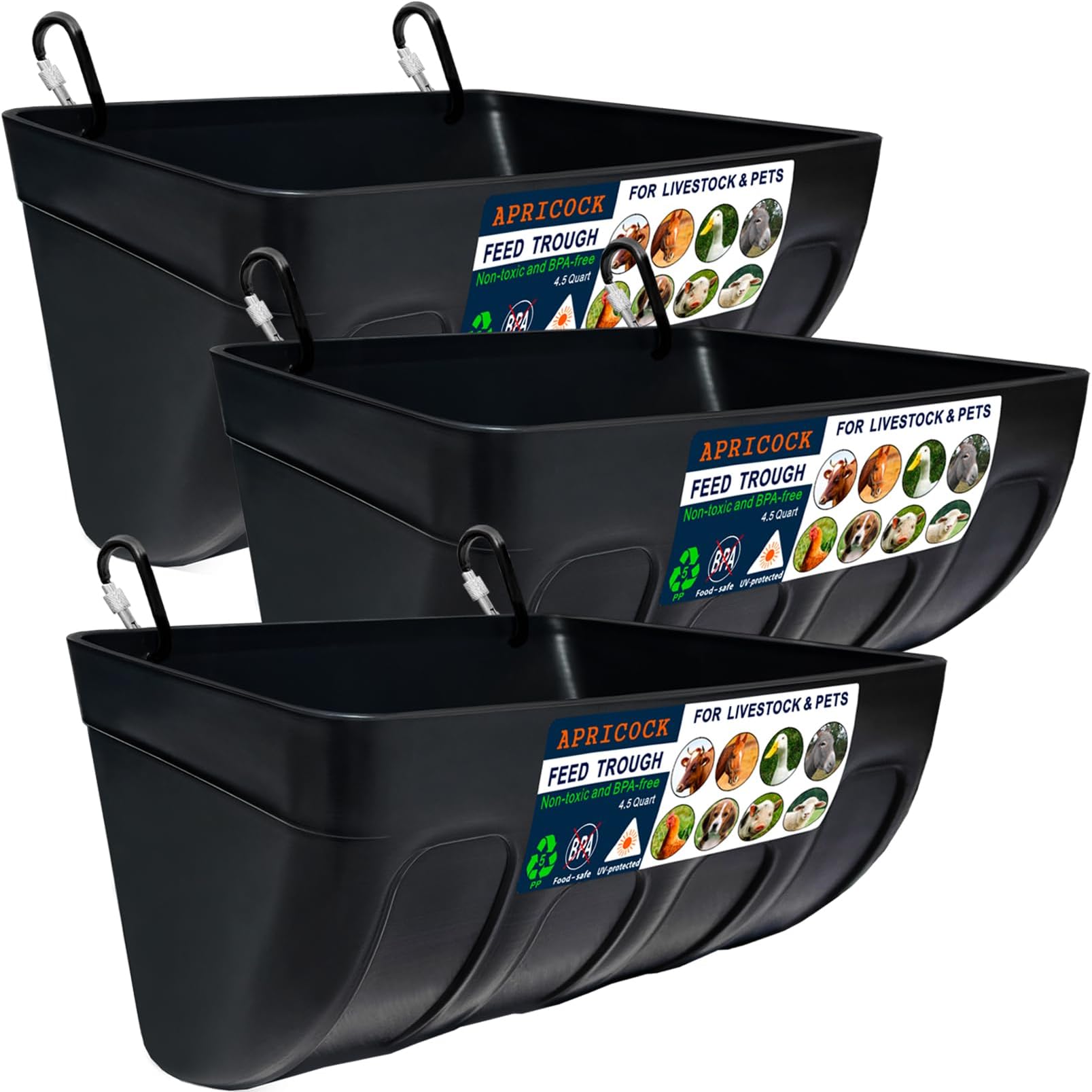 Chicken Feeder Waterer, Goat Feeder - 3 Pack, 5.5 Quart, for Goats Chickens Duck Sheeple Dogs Piglets Deers Gooses, Turkeys, Goat Supplies
