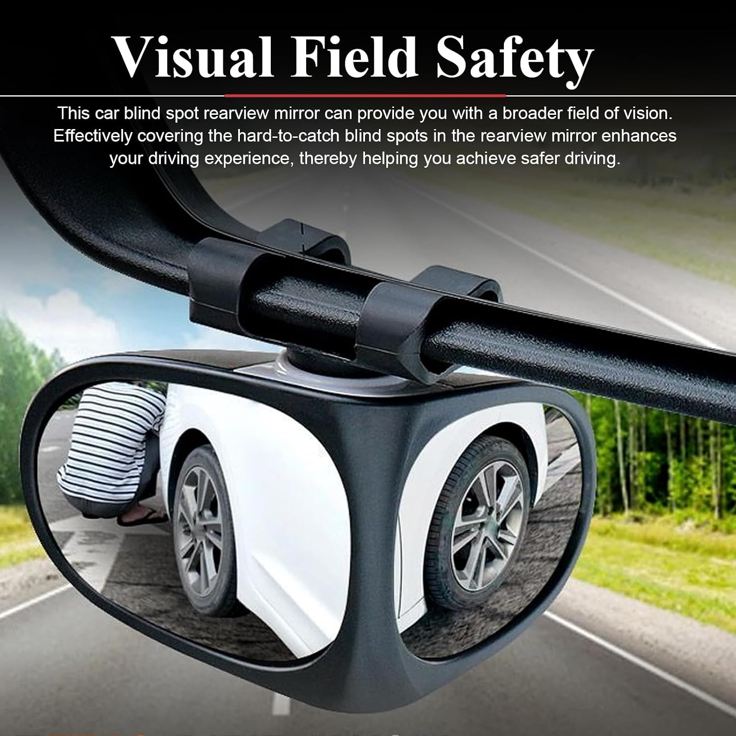 WZP 2 PCS Car Blind Spot Mirrors, 360° Adjustable Rotating Double-Sided Convex Rear View Mirror, HD Glass Wide Angle Auxiliary Blindspot Mirror, Universal for Car SUV and Trucks (Black)