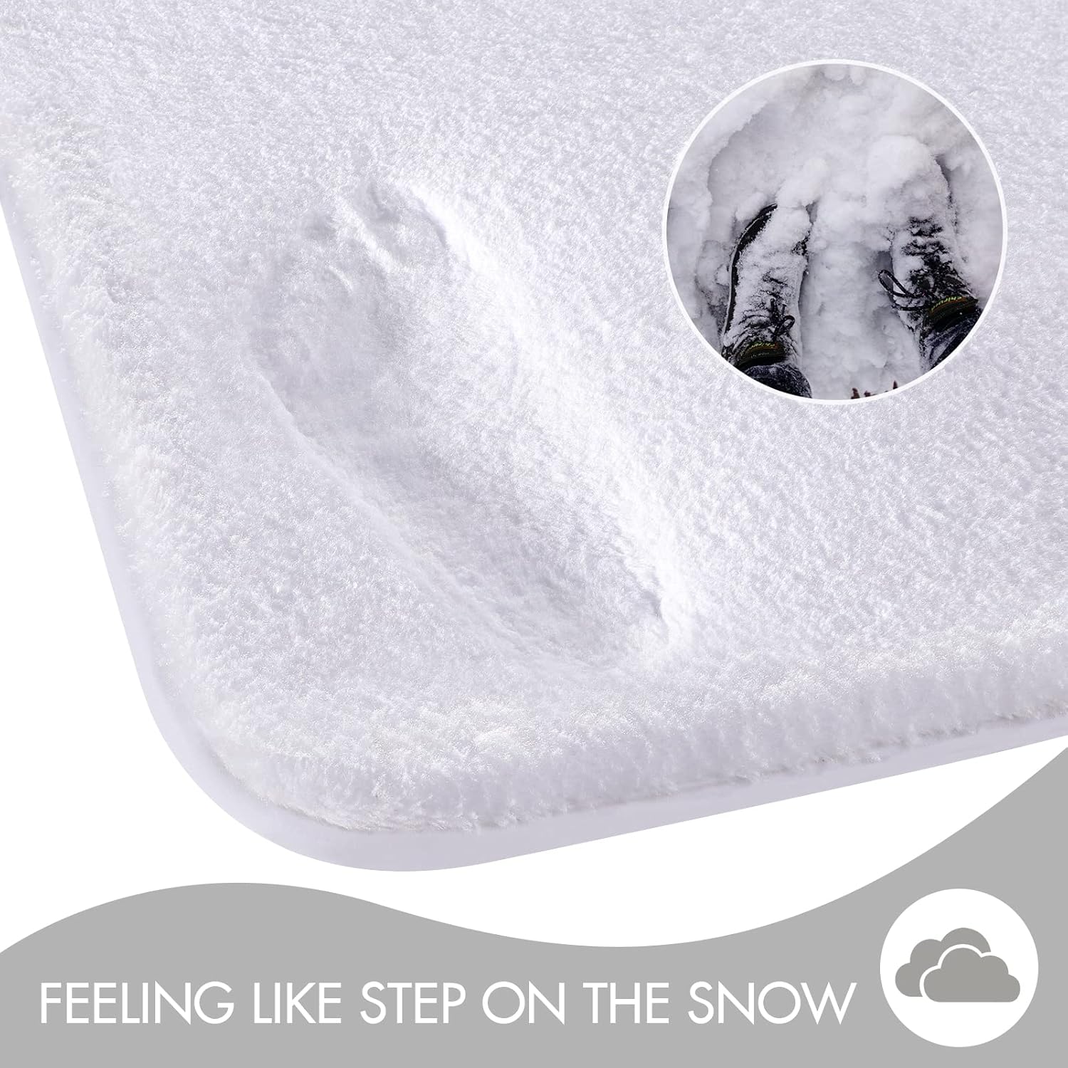 Yimobra Memory Foam Bath Rugs,Microfiber Bathroom Mat,Soft Plush Shaggy Shower Mat for Bathroom,Fluffy Comfortable Water Absorbent Carpet, Non-Slip, Machine Washable,(White, 31.5x19.8 Inches)