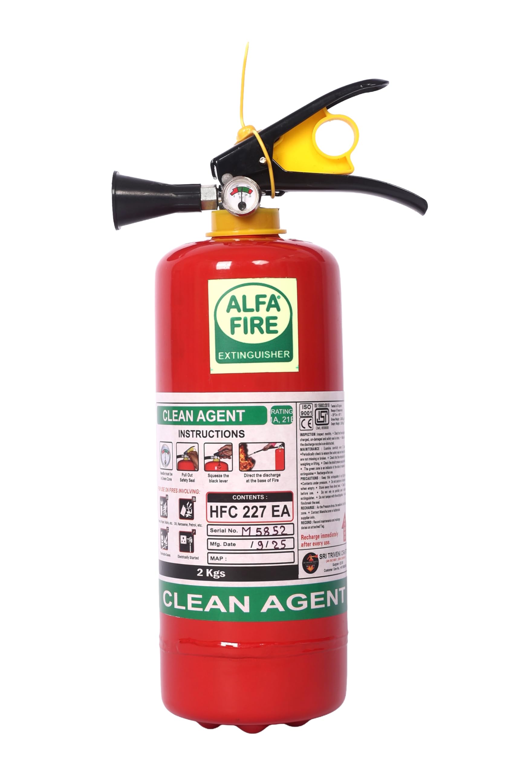 Alfa Fire 2kg Clean Agent Fire Extinguisher – Refillable | ISI Marked | 5-Year Content Expiry | Premium Build for Electric Panels & Offices-image-47