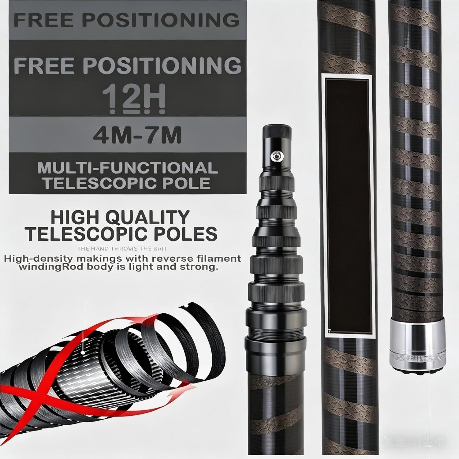Multi-Purpose Telescopic Extension Pole with a Standard 8mm Threaded Connector at The top for Sawing Branches, Picking Fruits, Cutting Water Plants, Fishing and Retrieving Lines
