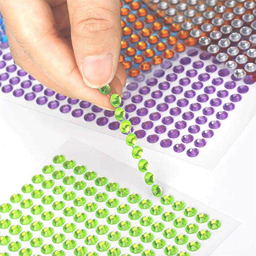 9 Fogli Adesivi Strass Autoadesivi Multicolore - 4536 Pezzi Di Perline Acriliche 6mm Per Scrapbooking E DIY