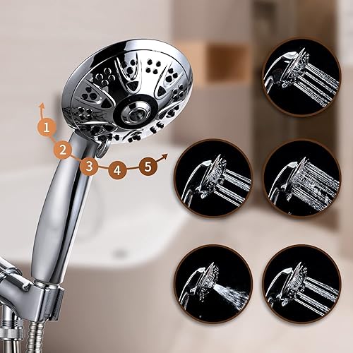 Miniatura 3 de Hongyu Cabezal de ducha de alta presión con cabezal de ducha de mano de 5 funciones con manguera de núcleo de latón de acero inoxidable de 59