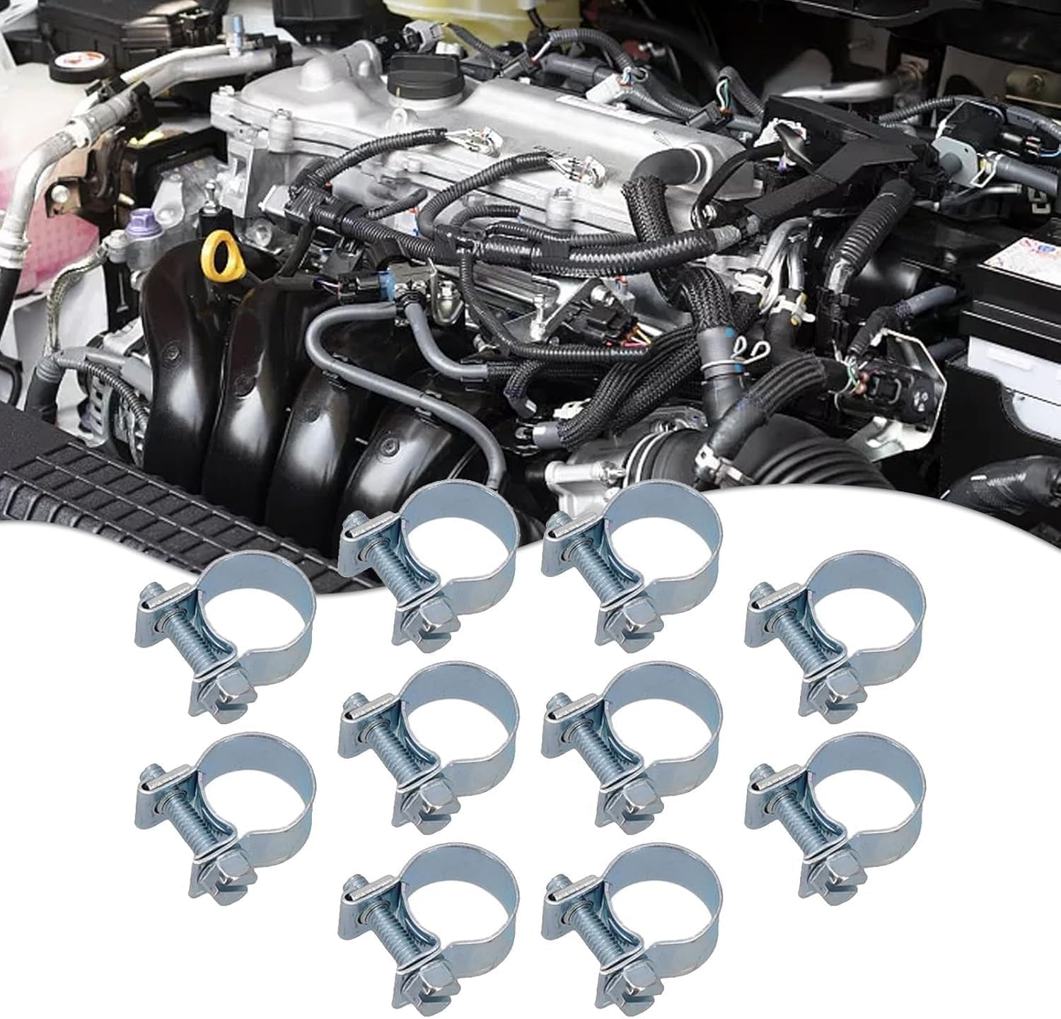 10-Pack 24-26mm Mini Hose Clamps, Galvanized Hose Clamps, (Pipe Clamp Diameter 15/16"-1 1/32"), Suitable for Fuel Injection Systems, Hydraulic Lines, Cars, Radiators, Gardens, etc.