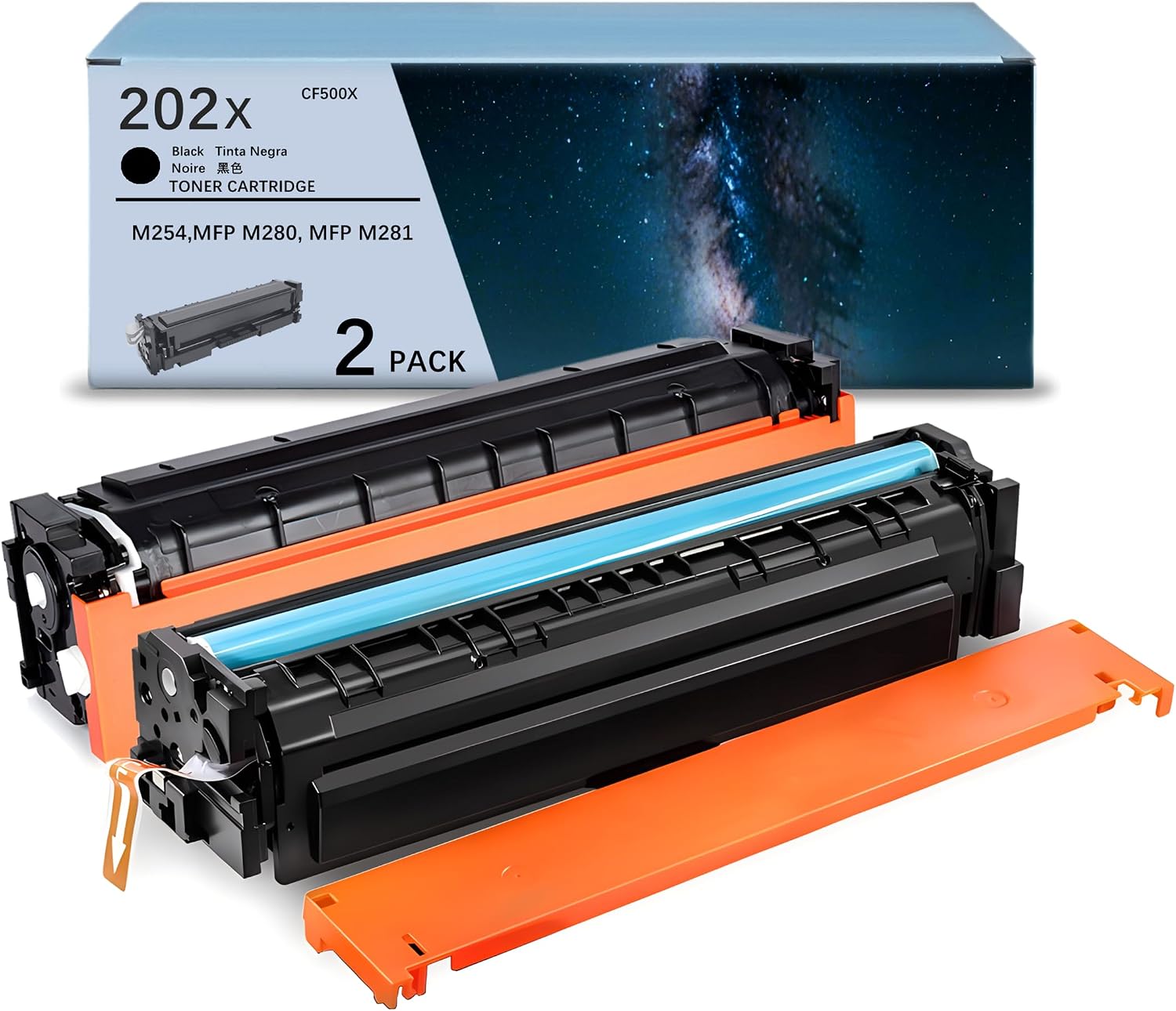 Black 202X Toner Cartridges (with Chip) - High Yield Compatible with HP 202X CF500X 202A CF500A Toner Cartridge use for Color LaserJet Pro MFP M281fdw M281cdw M281fdn M254dw M254dn Printer（2 Pack）