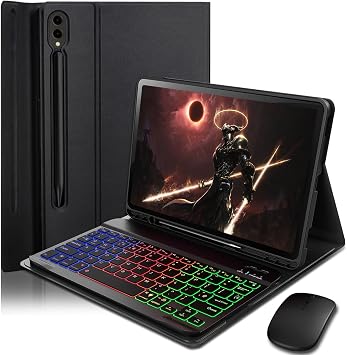 for Samsung Galaxy Tab S10+ Plus / S9+ Plus / S9 FE+ Plus / S8+ Plus / S7 FE / S7+ Plus 12.4-inch Backlit Keyboard Case,with Wireless Bluetooth British Layout Colorful backlighting Keyboard and Mouse