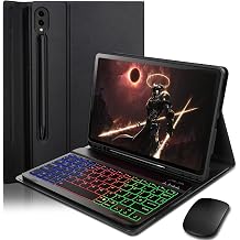 for Samsung Galaxy Tab S10+ Plus / S9+ Plus / S9 FE+ Plus / S8+ Plus / S7 FE / S7+ Plus 12.4-inch Backlit Keyboard Case,with Wireless Bluetooth British Layout Colorful backlighting Keyboard and Mouse