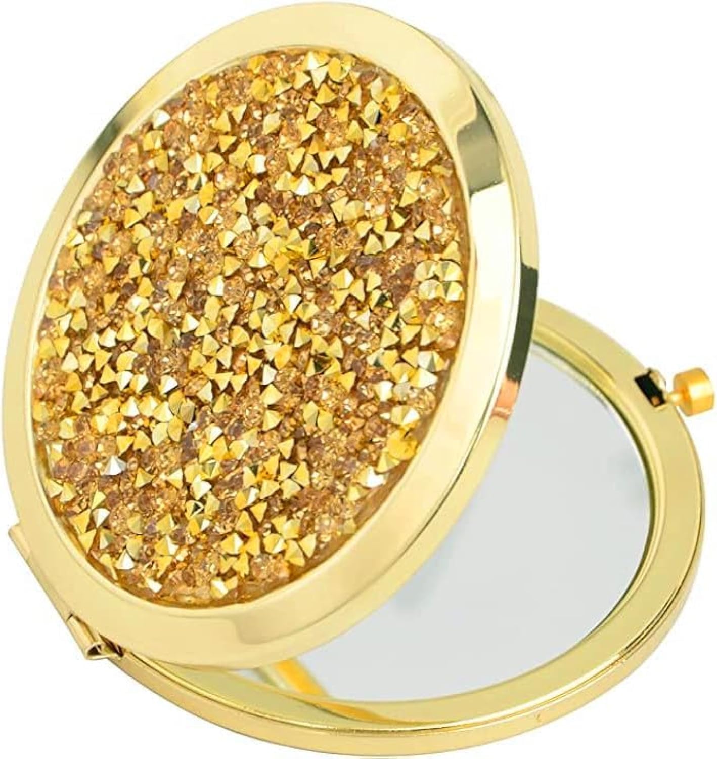 Gold Compact Mirror for Women,Mix Diamond 2 x 1x Magnification Pocket Mirror,Folding Small Mirror for Purse,Portable Travel Makeup Mini Mirror for Gift