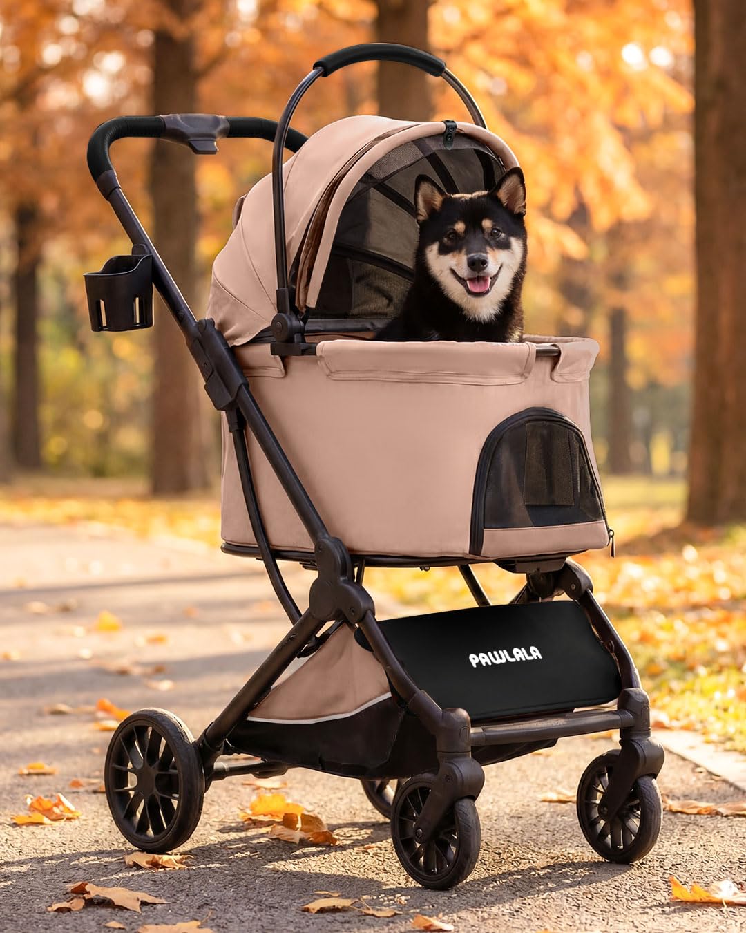 Pet Stroller with Detachable Carrier for Small, Medium Dogs & Cats, Lightweight Foldable Design, Travel-Ready, Compact Storage (Peach Pink)