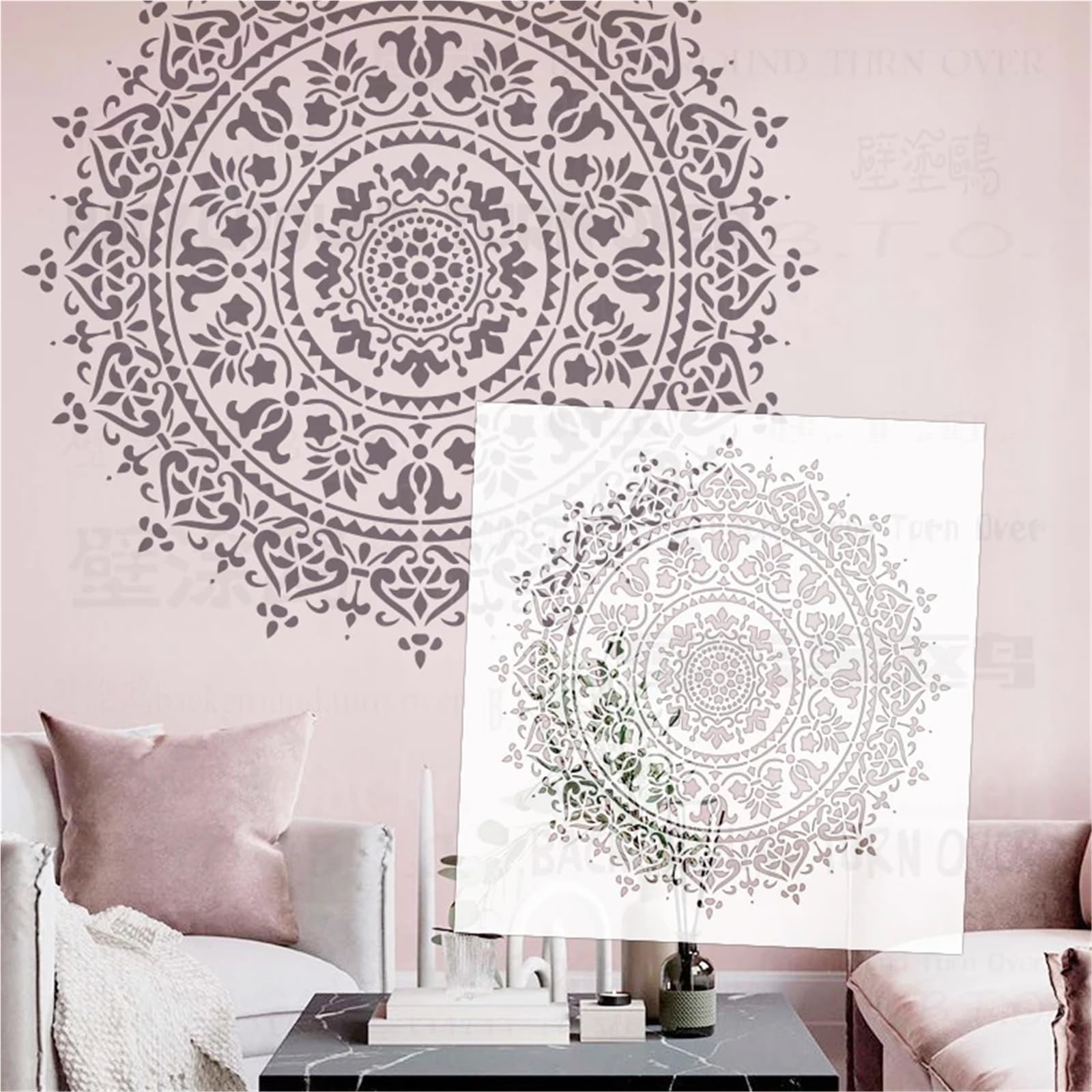Wandvorlage für die Malerei, Wandschablone for Malen, Kitt, Zielvorlage, Mandala, große runde Blume, mehrere Größen(S 50cmX50cm - A)