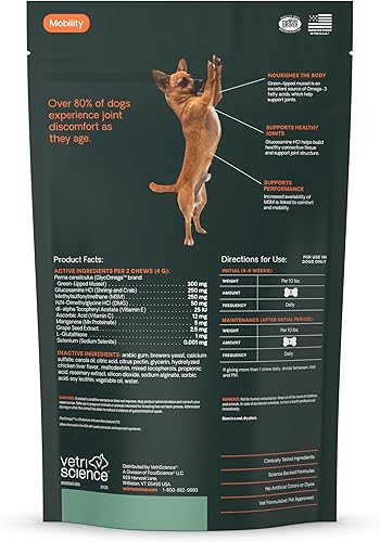 Miniatura 9 de VETRISCIENCE Glycoflex Clinically Proven Hip and Joint Supplement with Glucosamine for Dogs - Vet Recommended Mobility Support Supplement with DMG