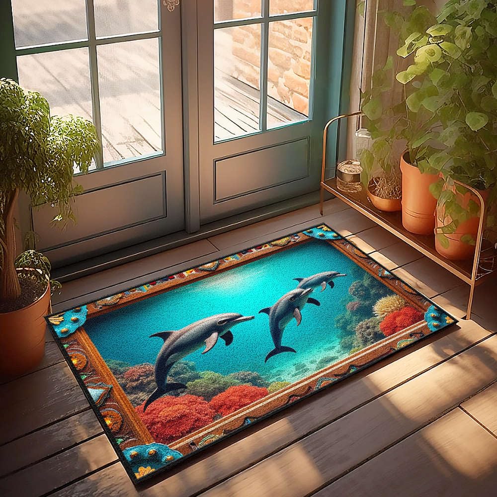 Paillasson dauphins ultra absorbant grand tapis de propreté intérieur 65x90