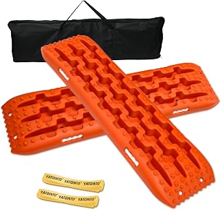 Off-Road Traction Boards, Recovery Boards for 4WD Mud,Sand,Snow,Rock Tracks.4X4 Pair Recovery Tracks Tire Traction Mats with 2 Straps&Storage Bag for RV Truck Jeep SUV,Orange