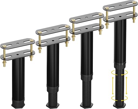 Wlrrcwdttc 4 Pcs Adjustable Height Bed Support Legs 7.08-12.6 inch with Locking Ring, Bed Frame Center Support Legs for Bed Frame/Bed Center Slat/Furniture, Bed Replacement Legs Bed Slats Support Legs