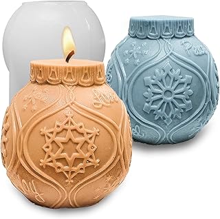 Christmas Ball Candle Molds, Christmas Ornament Chocolate Cake Mold 3D Holiday Embossed Sphere Silicone Molds for Epoxy Resin Candle Soap Wax Casting DIY Art Craft Xmas Decor (Star)