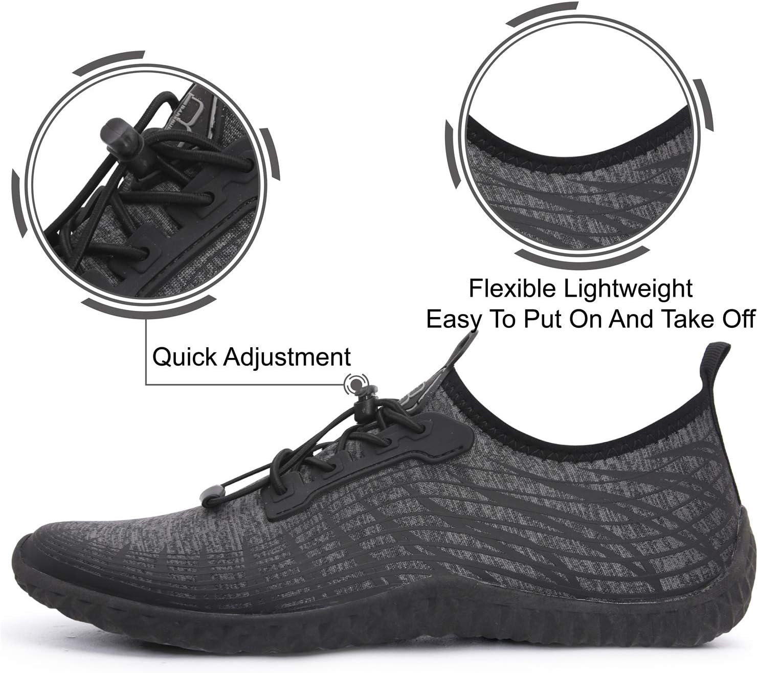 Spesoul Womens Mens Water Sports Shoes Outdoor Quick Dry Barefoot Athletic Aqua Shoe for Beach Swim Pool Surf Diving Yoga 13.5 Women/11.5 Men Dark Grey