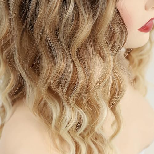 Miniatura 8 de Fencca Pelucas rizadas rubias degradadas para mujer, peluca sintética de longitud media, peluca rizada afro ondulada con parte libre, peluca