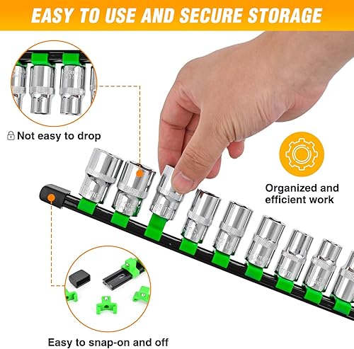 Vista 84 de GOOACC Organizador magnético de enchufes de 1/4 de pulgada, 2 piezas de soporte métrico SAE, bandeja organizadora de enchufes de 1/4 de pulgada
