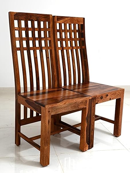 SHREE JEEN MATA ENTERPRISES Solid Sheesham Wood Chair Set of Two | Wooden Chair for Dining Room | Study Room | Finish- Natural Finish |