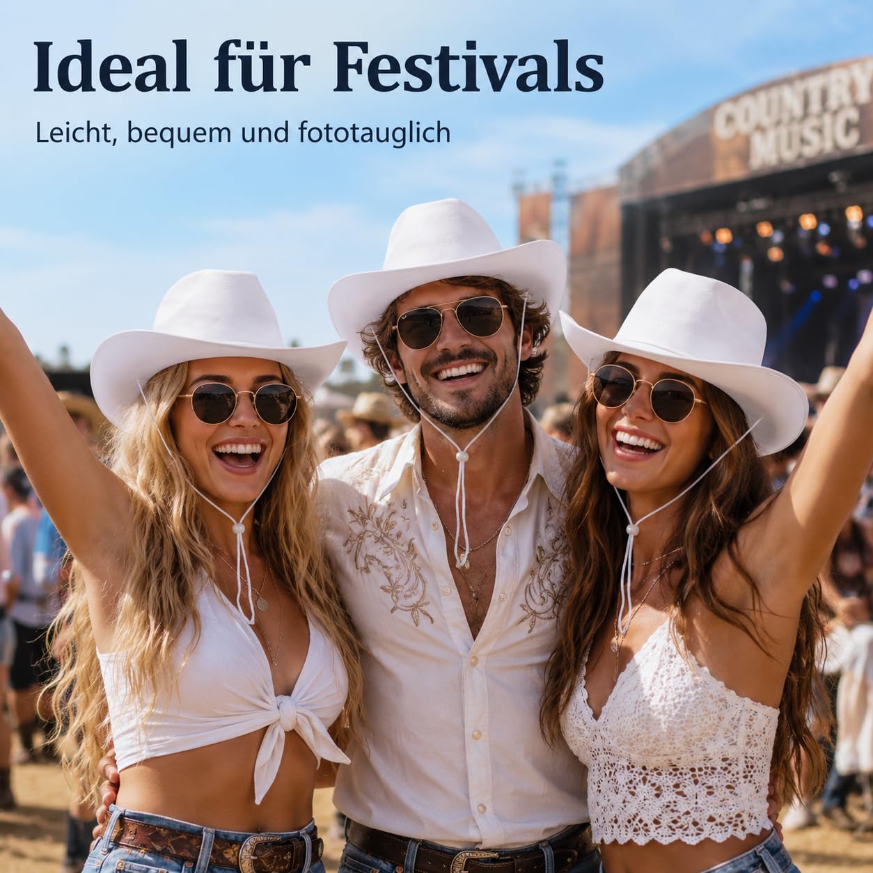 LYCN Lot de 6 chapeaux de cowboy blancs pour homme et femme - Chapeaux de cowgirl occidentaux en feutre avec cordon de serrage réglable au niveau du cou - Pour adolescents, adultes, fêtes, cosplay