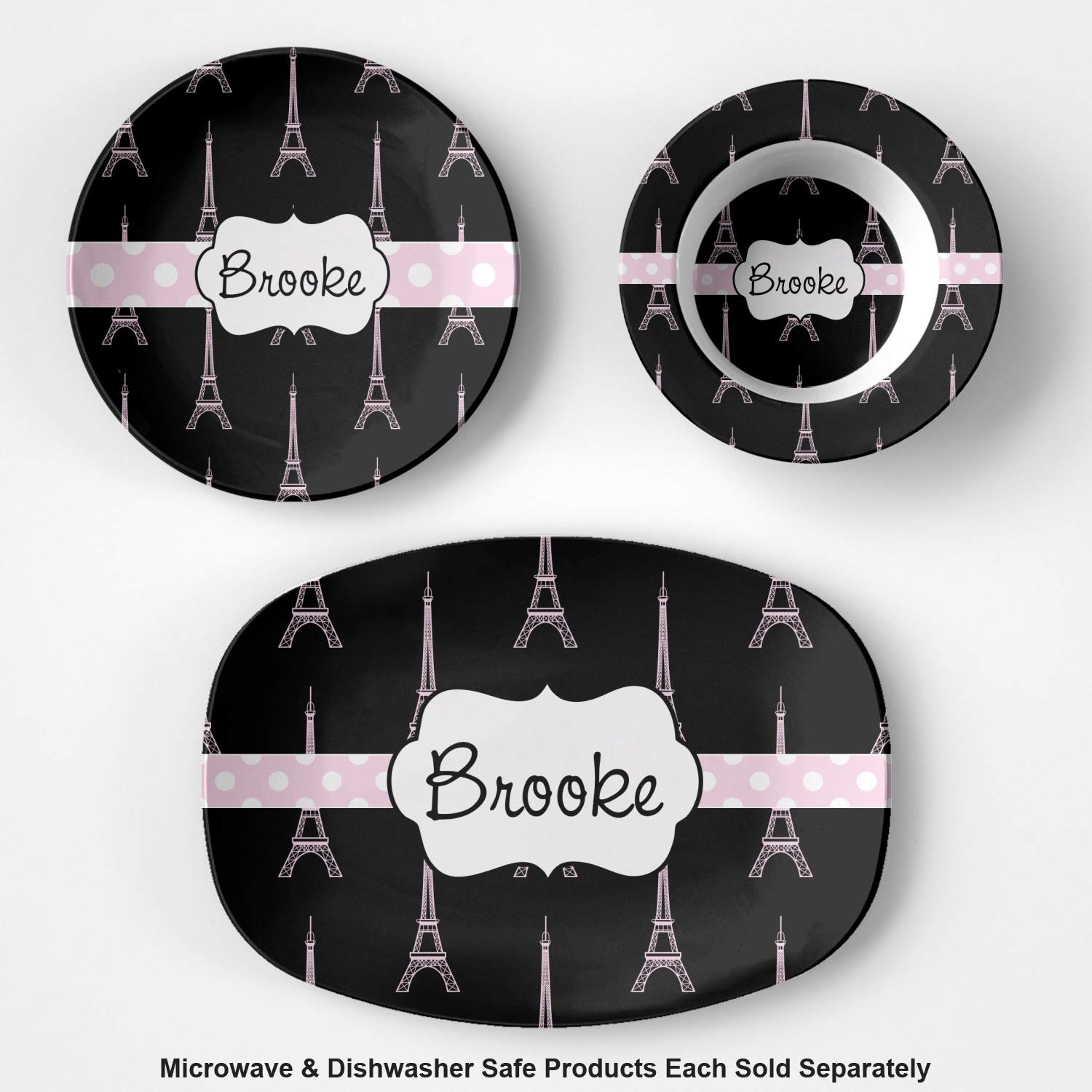 Personalized Black Eiffel Tower Plastic Bowl - Microwave Safe - Composite Polymer