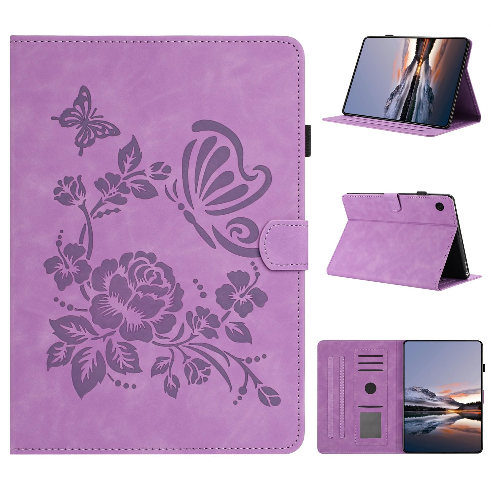 Étui pour Samsung Galaxy Tab S10 Lite en cuir fini violet motif raffiné - 8