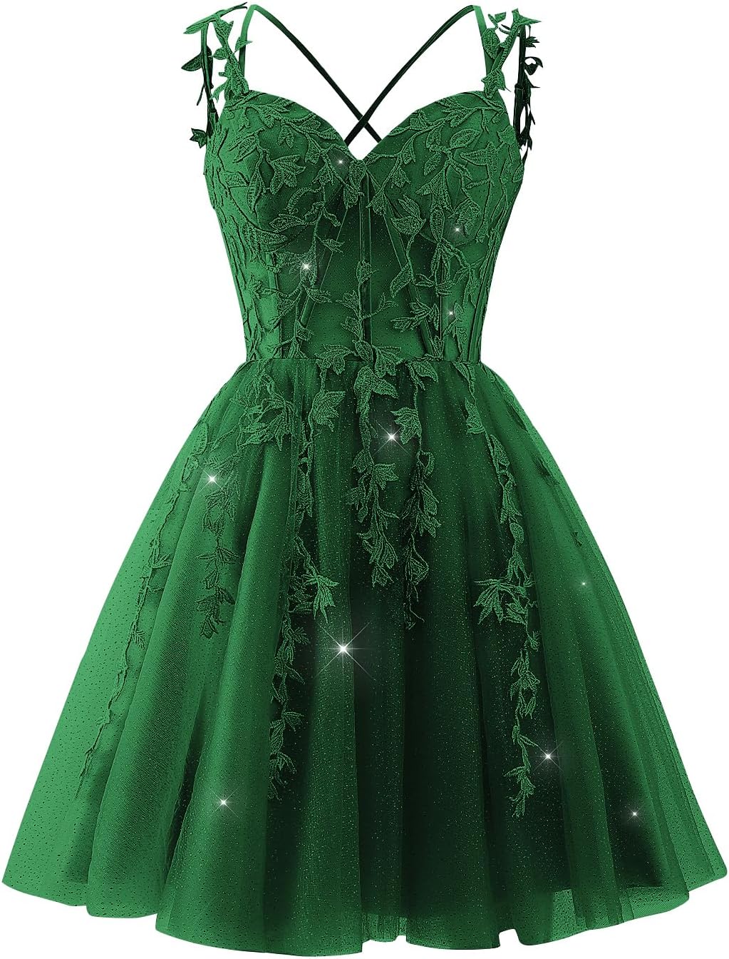 Glitter Tulle Homecoming Dresses for Teens Lace Applique Short Prom Dress 2025 V Neck Cocktail Party Gown