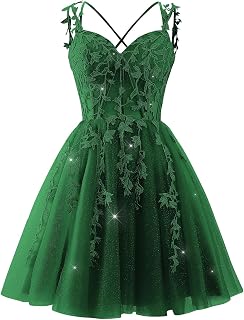 Glitter Tulle Homecoming Dresses for Teens Lace Applique Short Prom Dress 2025 V Neck Cocktail Party Gown