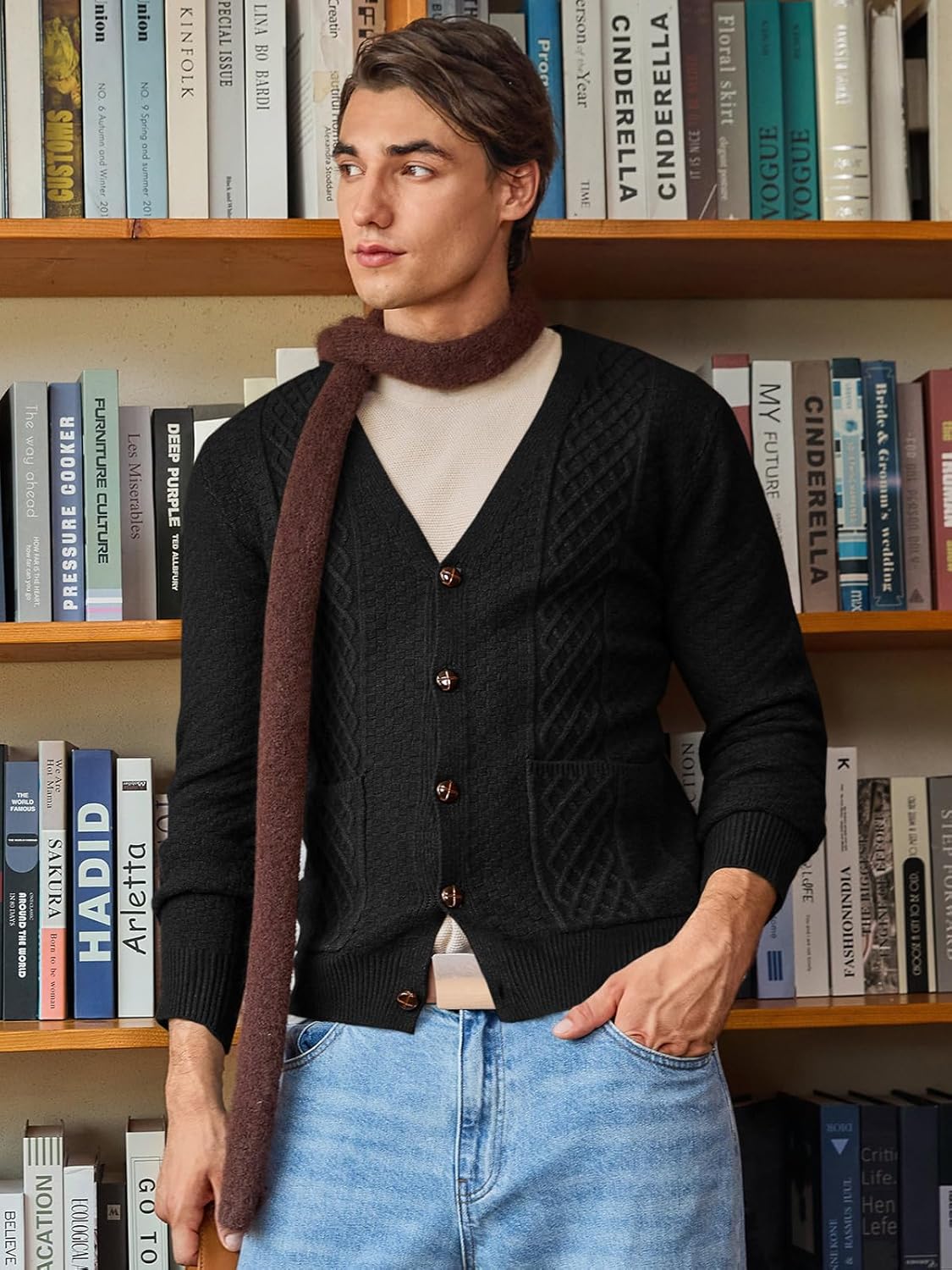 Runcati Mens Cardigan Sweater Casual V Neck Cable Knitted Cardigans Button Down Winter Chunky Sweaters with Pockets - Image 3