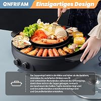 ENFRIFAM 2 az 1-ben Elektromos Hot Pot és Grill 2200W - Koreai BBQ, Fondue, Raclette Tapadásmentes Bevonattal, Külön Hőmérséklet Szabályozás 2