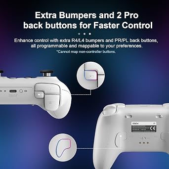 8BitDo Ultimate 2 Bluetooth Controller for Switch, Switch 2, PC&Windows,Switch Pro Controller with TMR Joysticks,Tactile/Hall Triggers,Programmable L4/R4 Bumpers,2 Back Paddle Buttons,RGB Ring,White