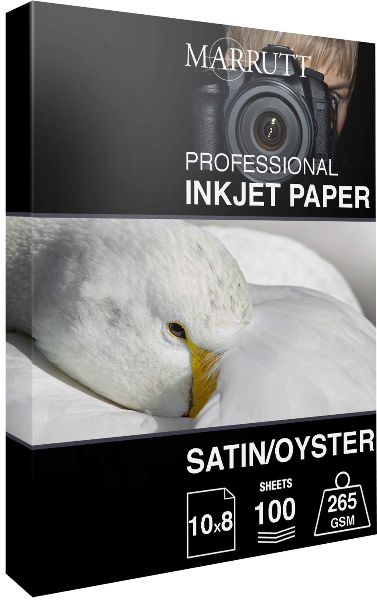 Marrutt 265gsm Pro Photo Satin/Oyster Inkjet Paper: 10" x 8" - 100 Sheets