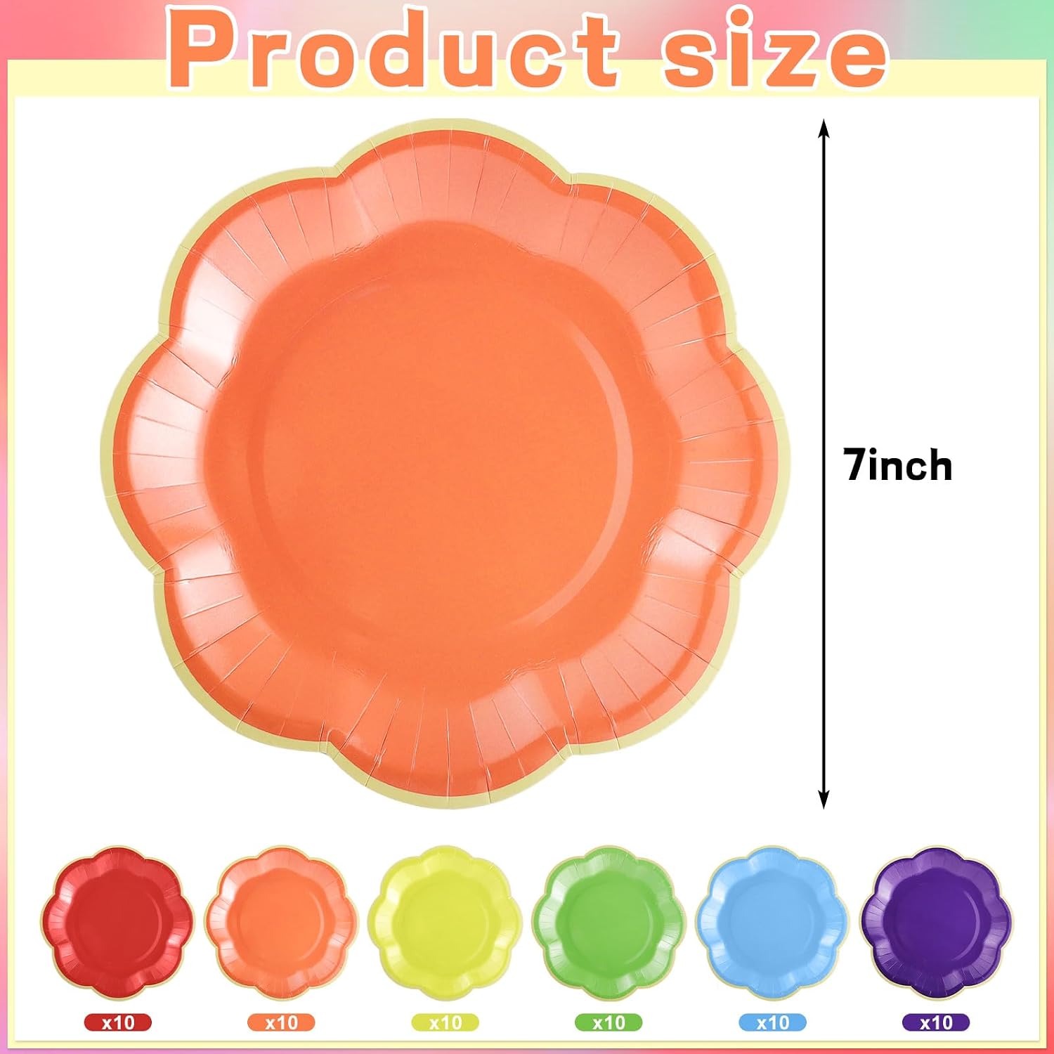 60 Pcs Colorful Paper Plates, 7 In Disposable Dessert Plates with Gold Edge image 2