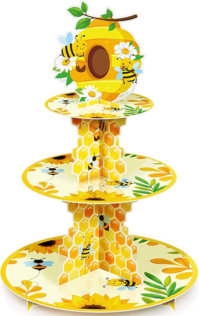 3 Tier Bee Paper Cupcake Stand Holder Bee Sunflower Party