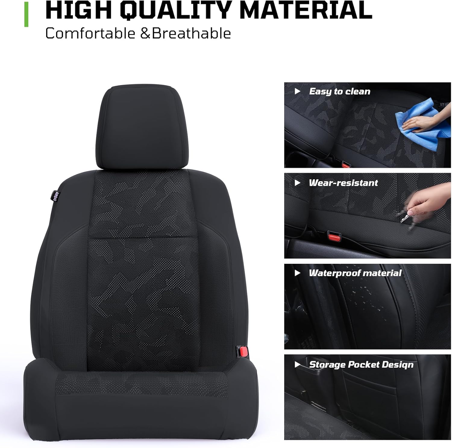 Car Seat Covers Fit for Toyota Tacoma 2016-2023,Full Coverage Faux Leather Car Seat Covers Full Set,Custom Waterproof Breathable Car Seat Protector Front Seat and Back Seat Covers for Cars(Black)