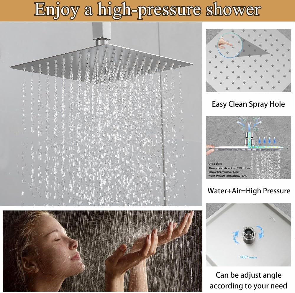 Brushed Nickel High Pressure Shower Faucet Set with Body Jets 10 Inch Ceiling Mount Shower Head Handheld Shower Combo Set with Rough-in Valve