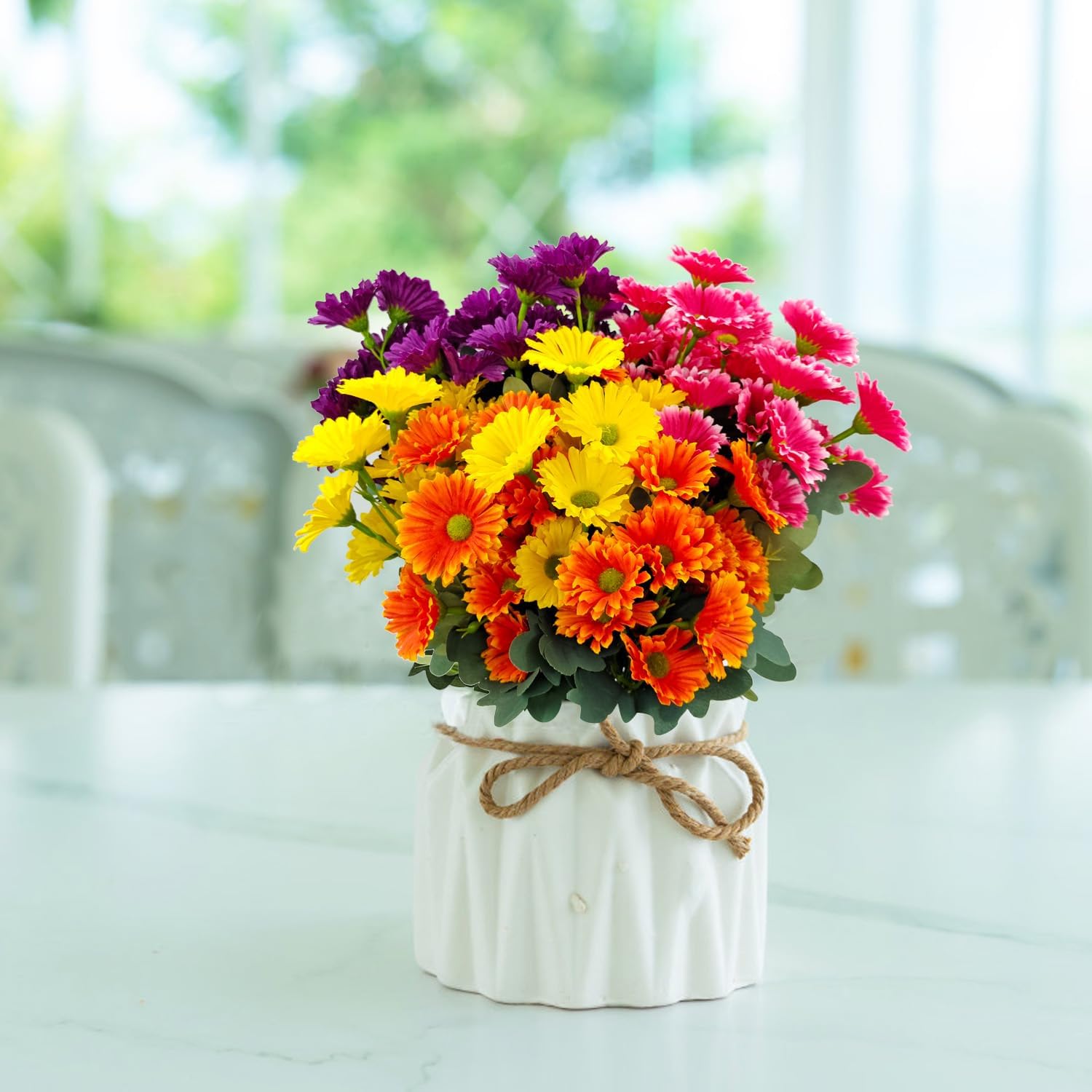 8 Bundles Artificial Silk Daisy Flower Fake Outdoor Bouquet Artificial Bulk Bouquet UV Protection for Garden Front Porch Planter Home Indoor Table Top Vase Decoration (Multi-Color) - Image 7