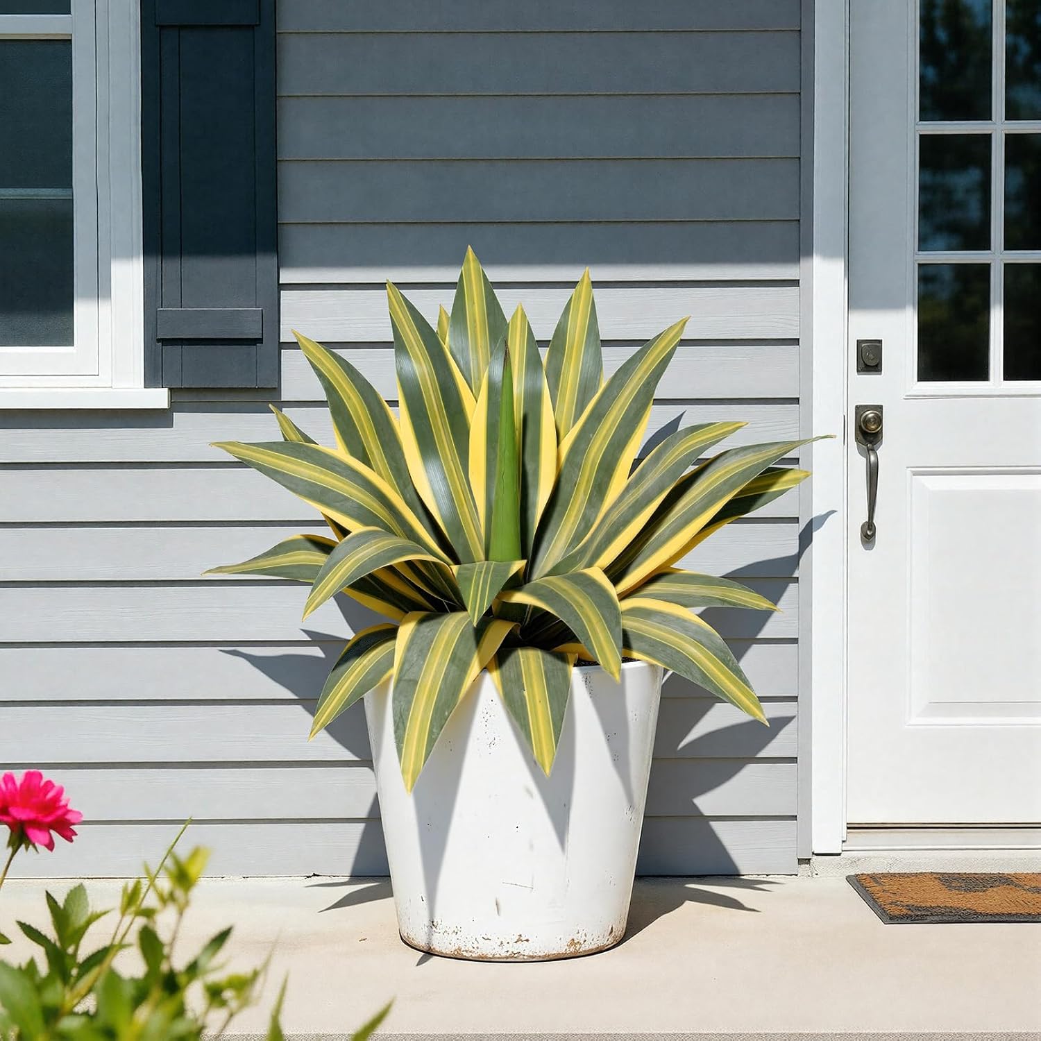 Agave Plant Artificial 22” Tall, Large UV Resistant Fake Agave Plants Outdoor with 23 Pre-Dusted Leaves, Faux Succulents Plant for Home Front Porch Patio Garden Yard Indoor Decor 2Pack