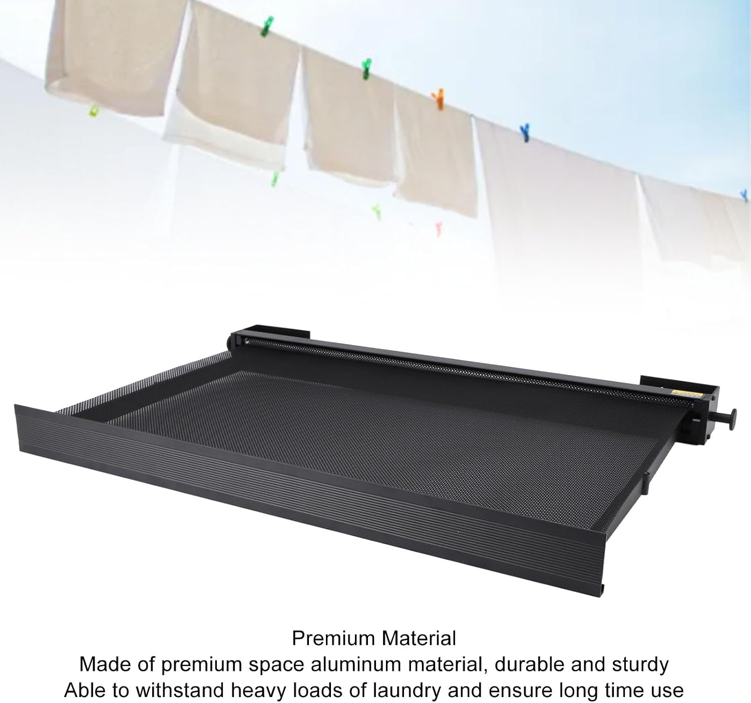 Laundry Retractable Drying Rack Sturdy Space Aluminum Folding Clothes Shoes Rack for Balcony Indoor Window (Black)