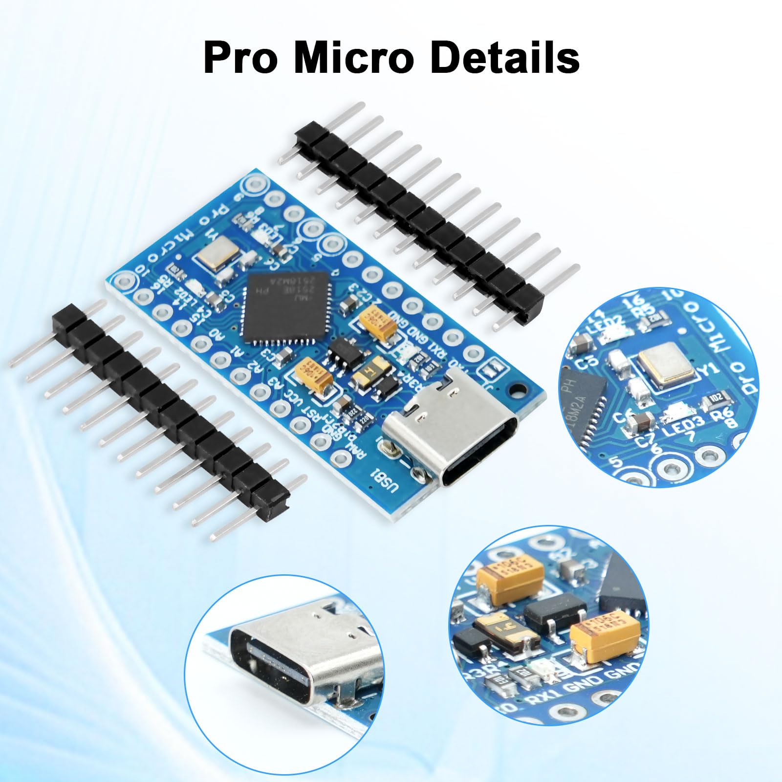 Pro Micro Board Mit ATmega32U4 (3 Stk.) – 5V/16MHz, USB-Typ-C, Kompatibel Mit Arduino IDE, Für DIY & Roboter