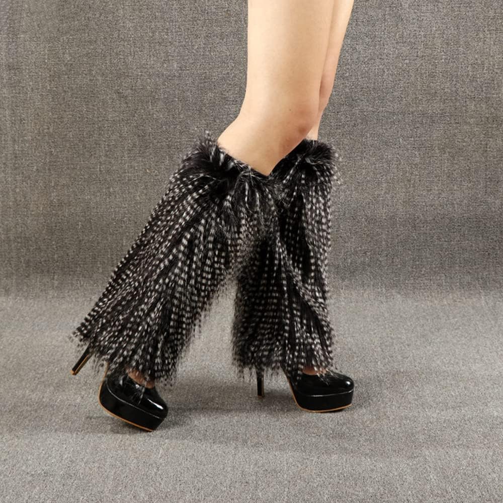 Women's Fuzzy Leg Warmers Winter Furry Faux Fur Heels Long Boots Shoes Cuff Covers for Holiday Costume Party - Image 4