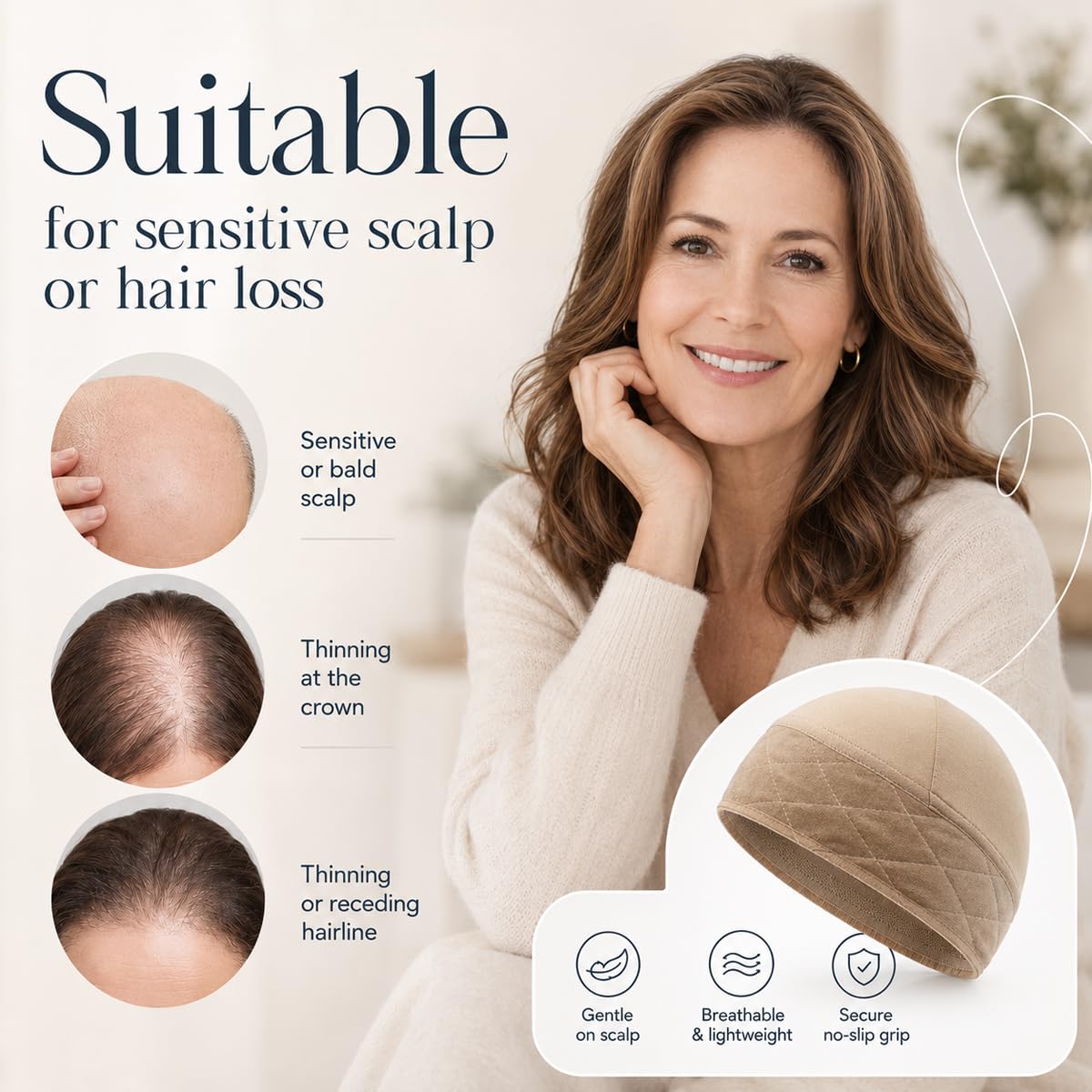 2 Pack Wig Grip Caps for Women Non Slip, Dark Brown 2-in-1 Modal Wig Cap with Velvet Grip Band & Silicone Grip, Hair-Friendly Short Hook Closure, Glueless Wig Cap for Wigs, Fits 18.5-23 Inch