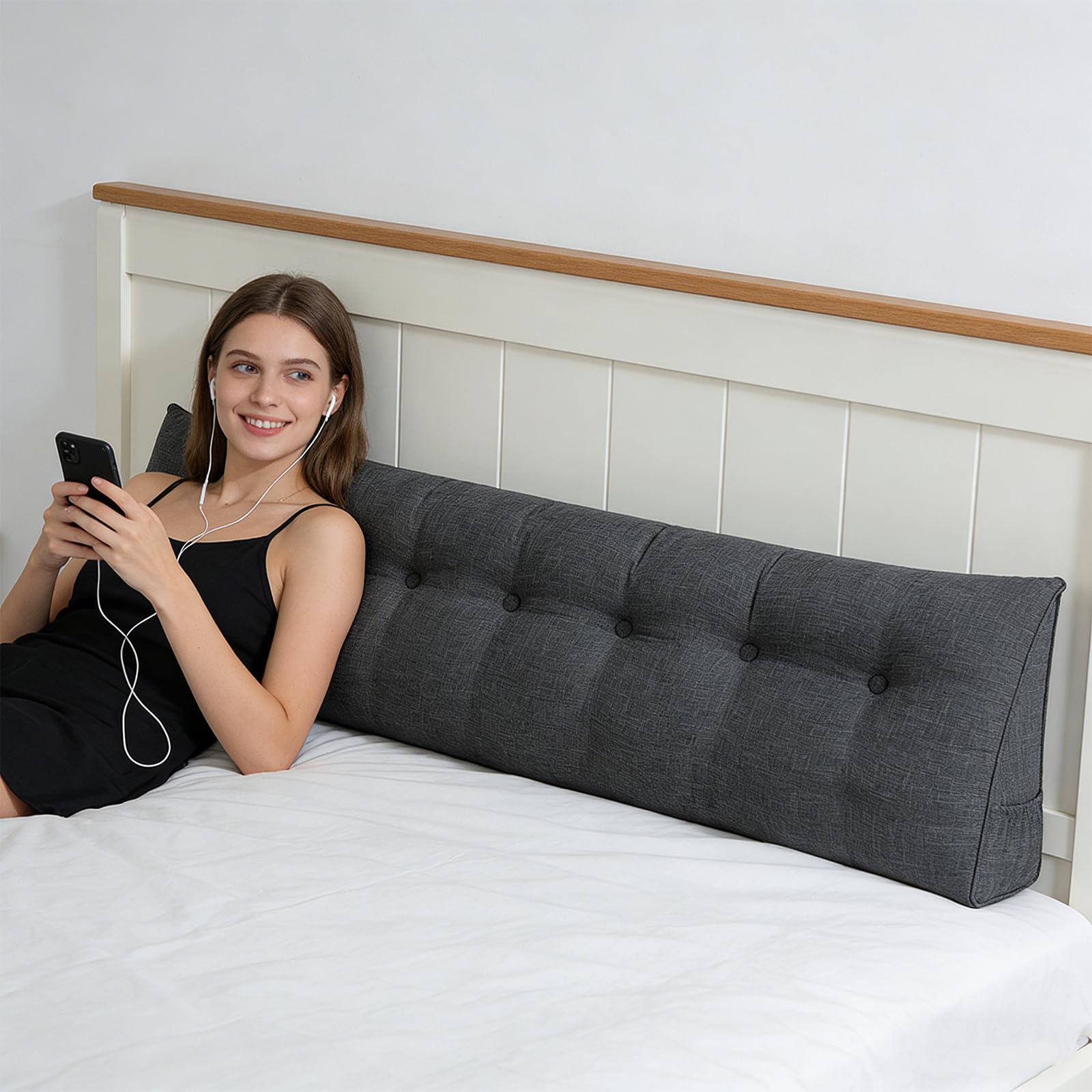 OHMG 120/140/160/180/200 CM Cojín de lectura, cojín de sofá triangular con funda extraíble, soporte de respaldo y espalda, ideal para cama y salón, cojines para cabecera de cama, cojines respaldo de