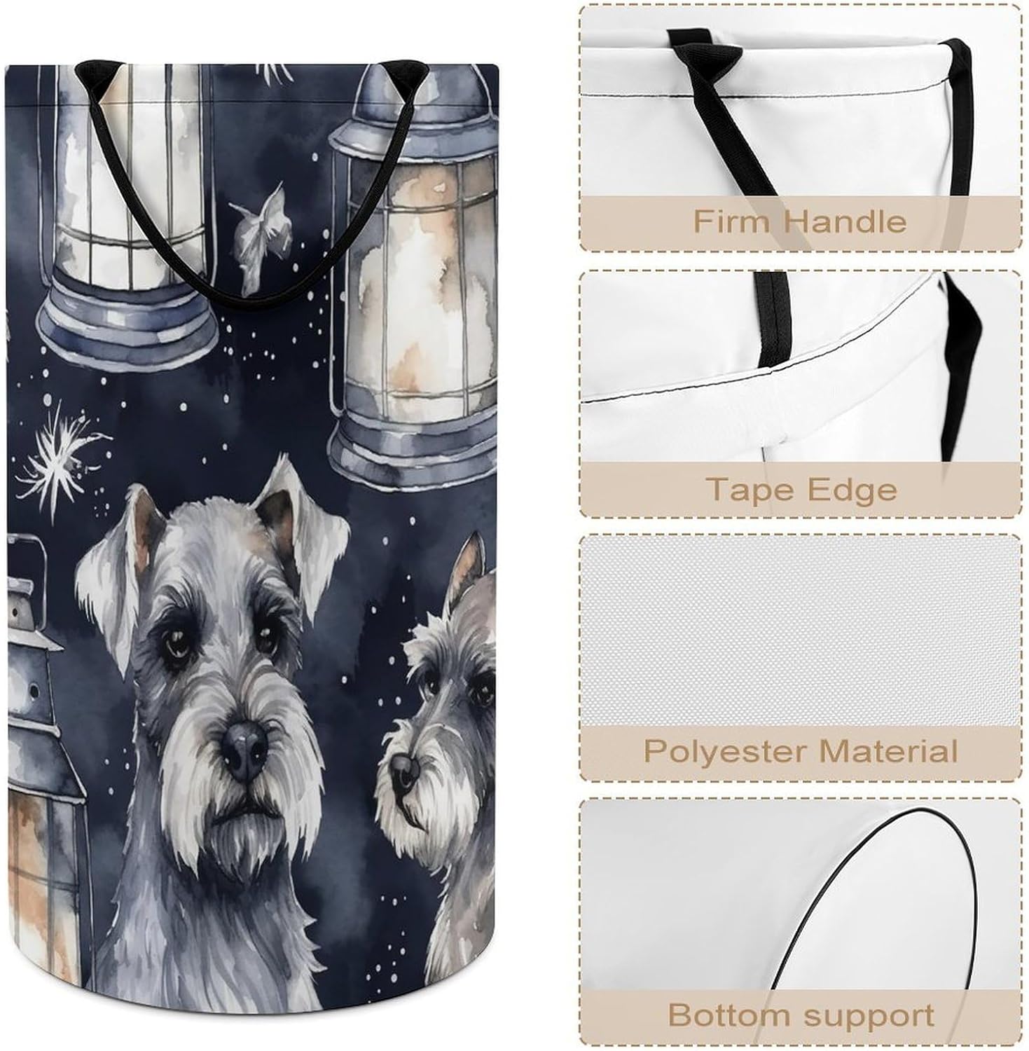 Dog And Lantern Laundry Basket Freestanding Laundry Hamper with Handles Waterproof Dirty Clothes Hamper Collapsible Washing Bin Aesthetic Clothes Basket for Bathroom Bedroom Dorm
